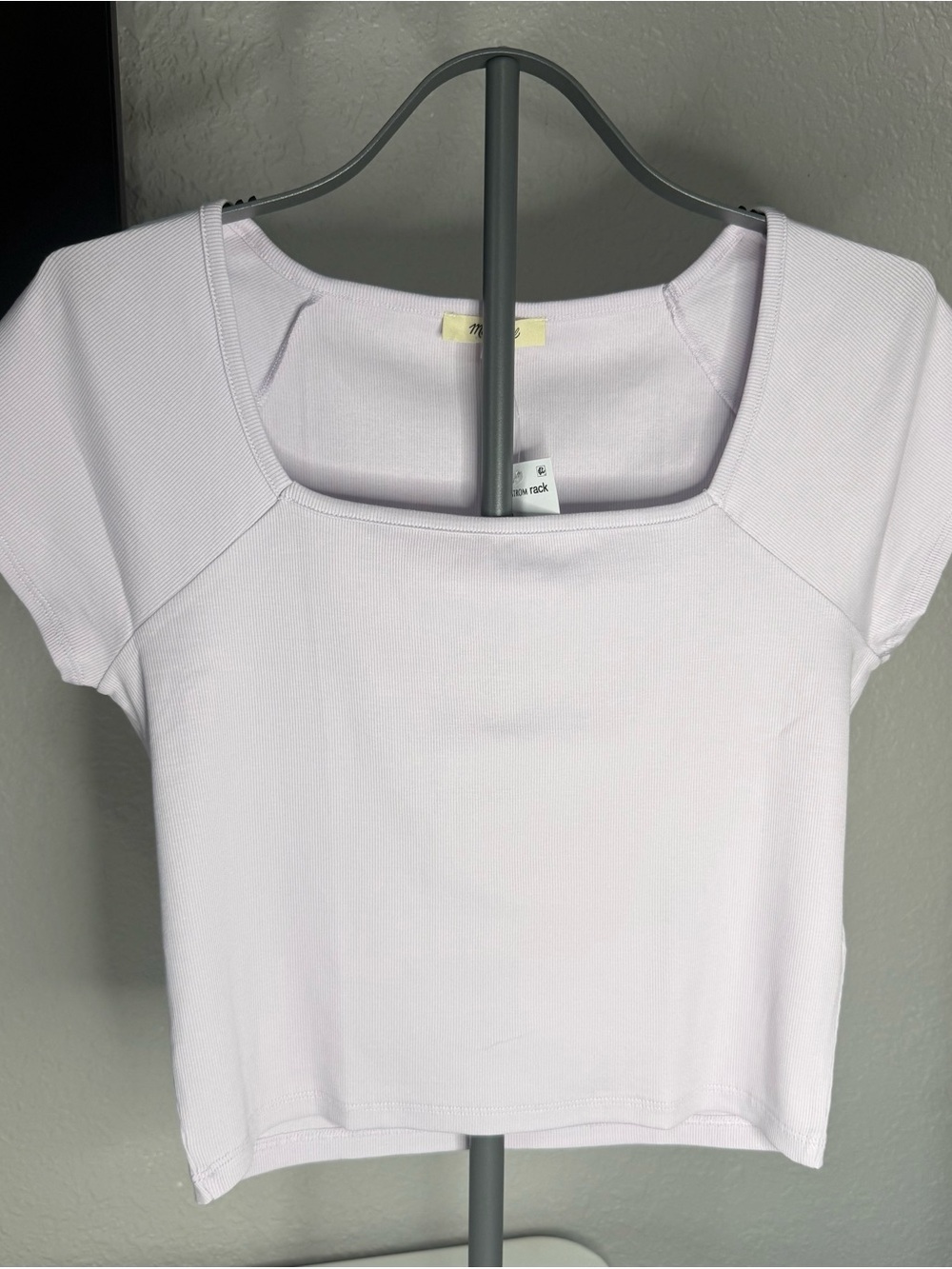 NWT Madewell Brightside Square Neck Tee Shirt XL Marble Lilac Ribbed Crop New